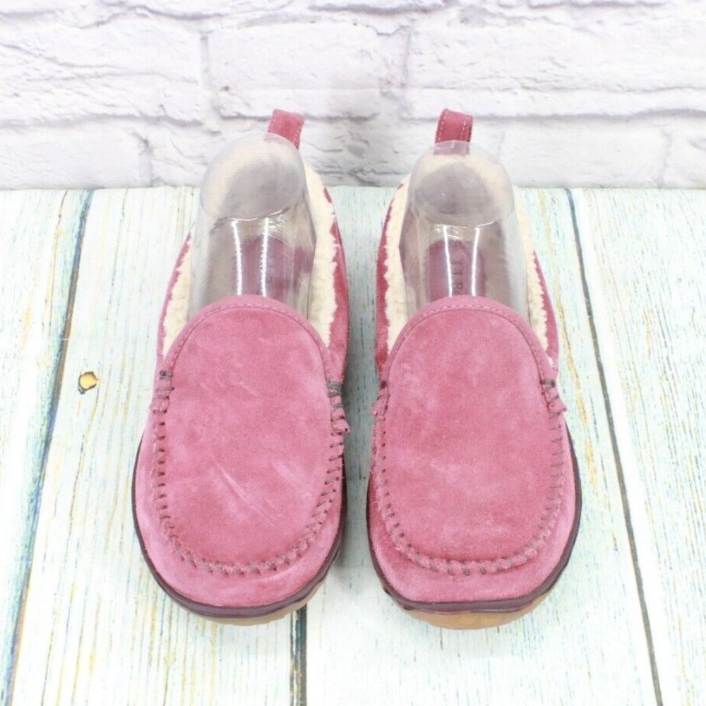 LL Bean Pink Suede Fleece Lined Mountain Moccasin Slippers Size 7 Medium - Picture 5 of 9